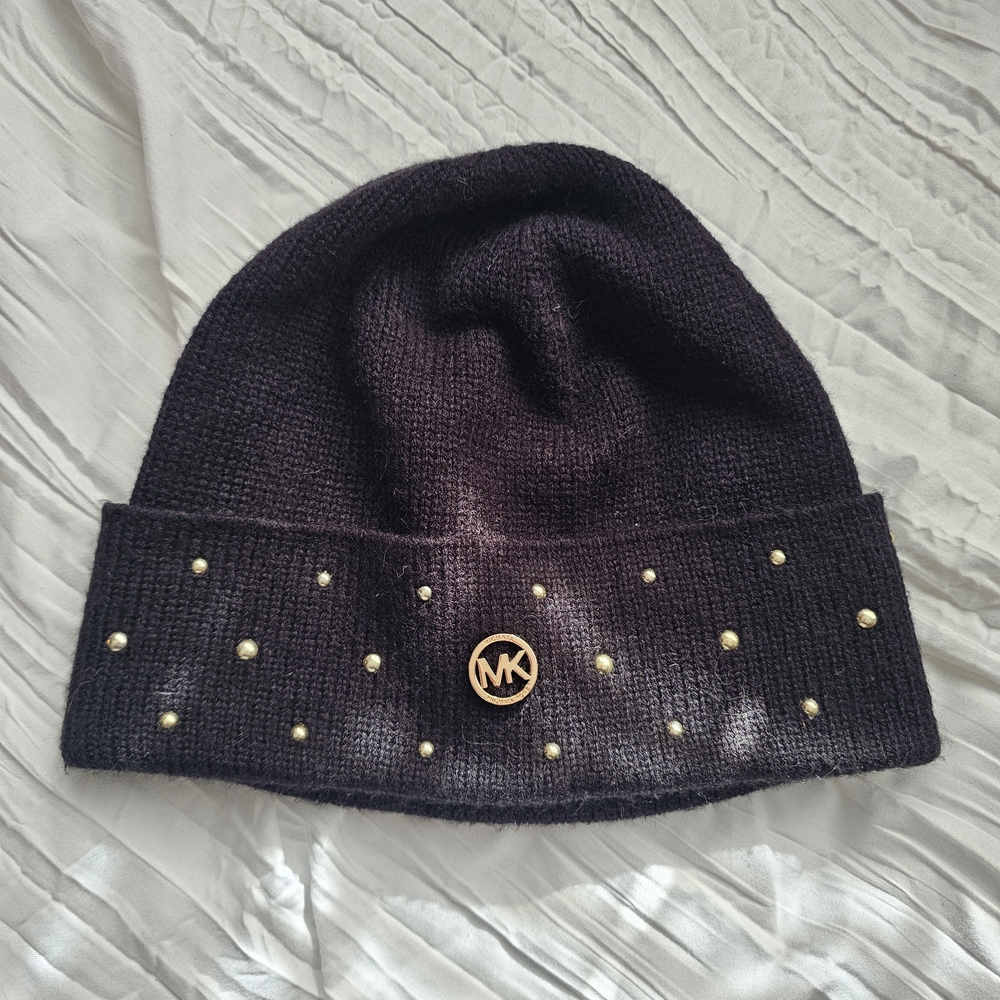 Michael Kors Black Beanie with Gold Accents